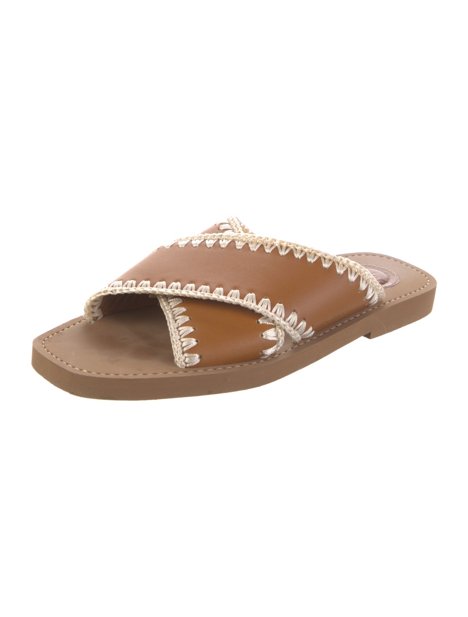 Chloé Leather Whipstitch Trim Slides