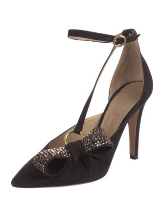 Chloé Suede Bow Accents T-Strap Pumps