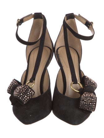 Chloé Suede Bow Accents T-Strap Pumps