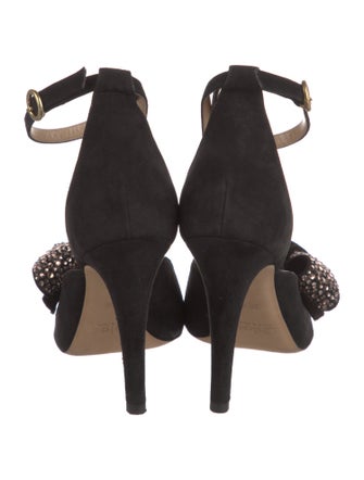 Chloé Suede Bow Accents T-Strap Pumps