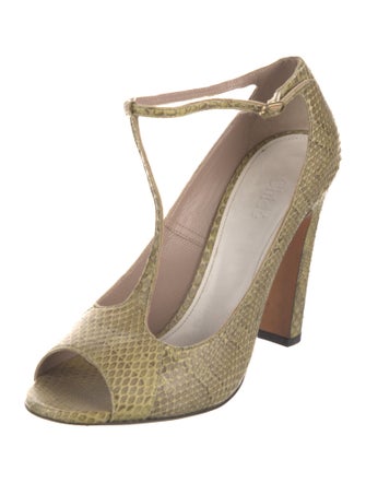 Chloé Snakeskin Animal Print T-Strap Pumps