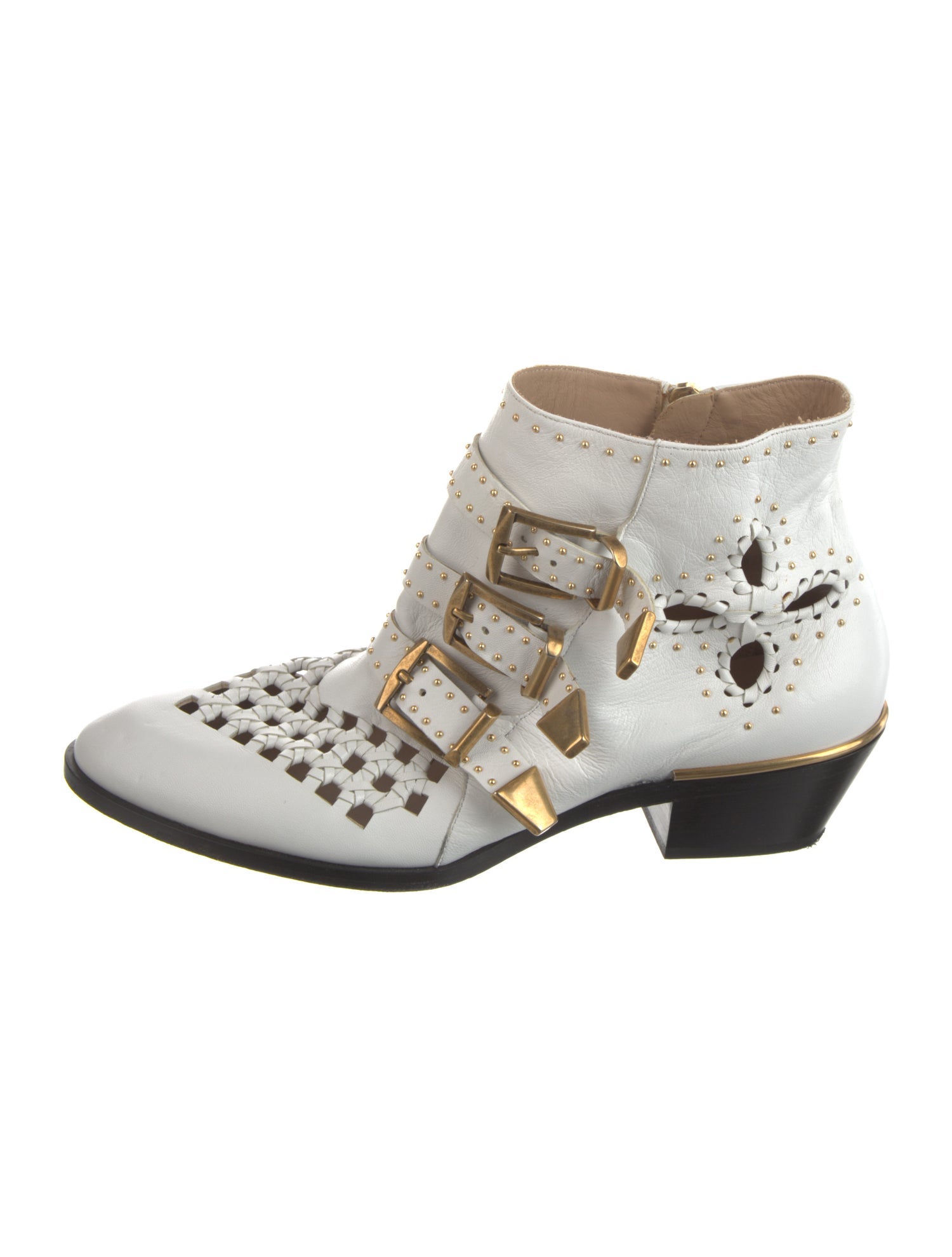 Chloé Leather Studded Accents Lace-Up Boots