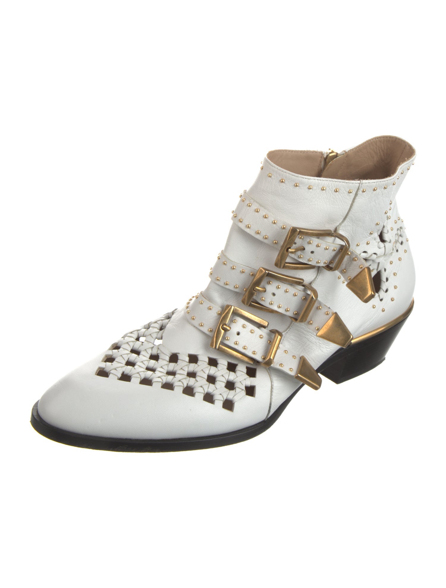 Chloé Leather Studded Accents Lace-Up Boots