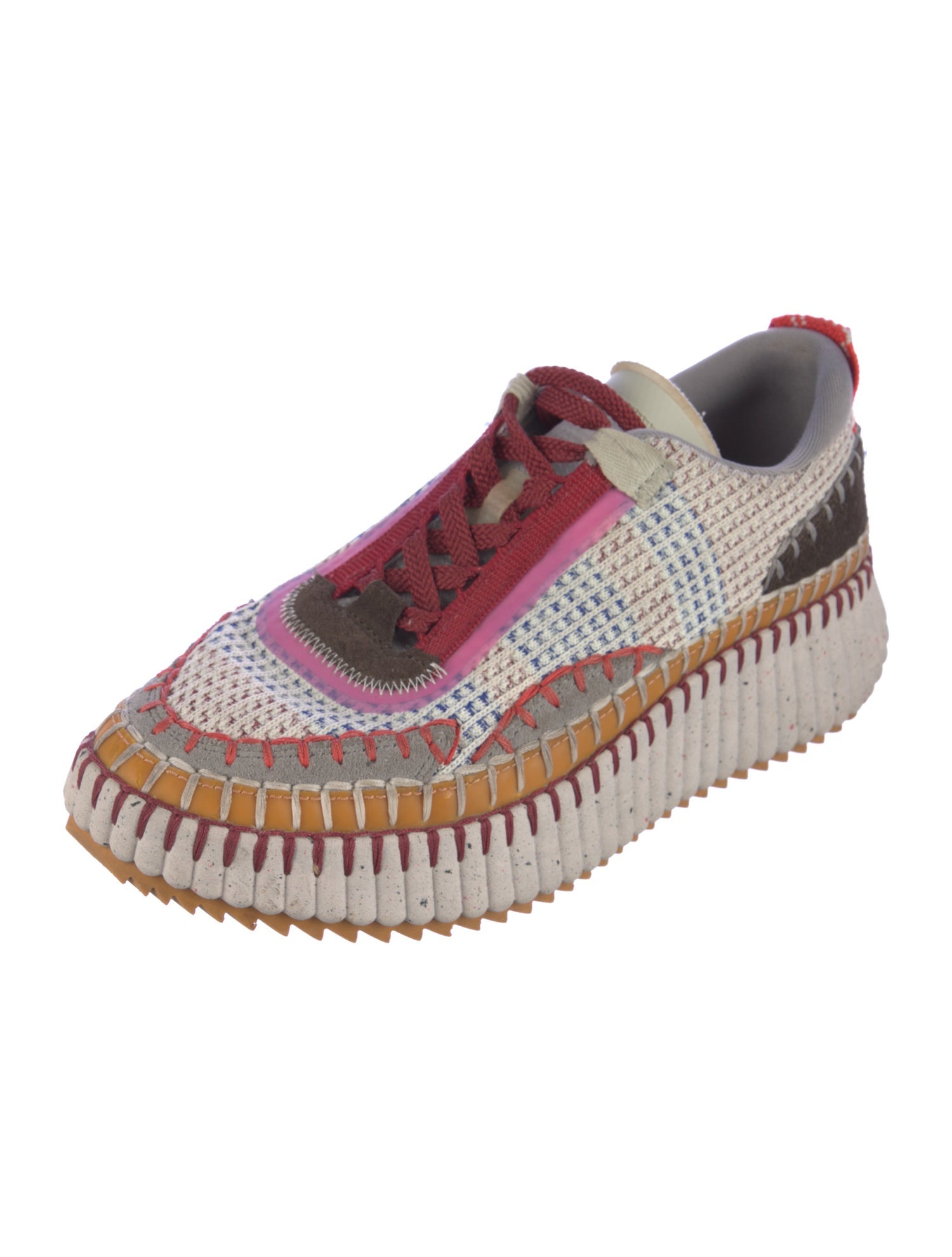 Chloé Tweed Pattern Whipstitch Trim Sneakers