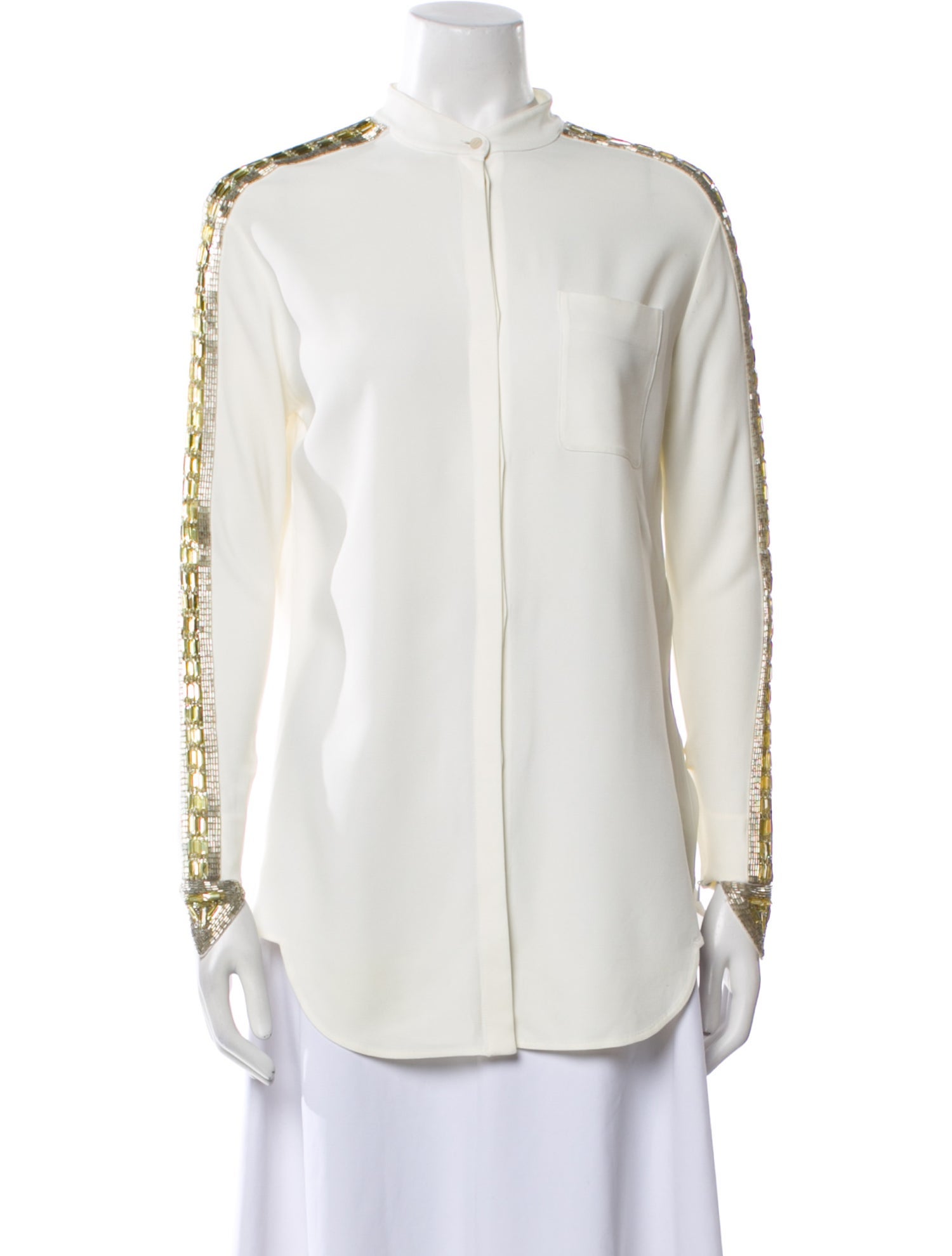 Chloé Mock Neck Long Sleeve Button-Up Top