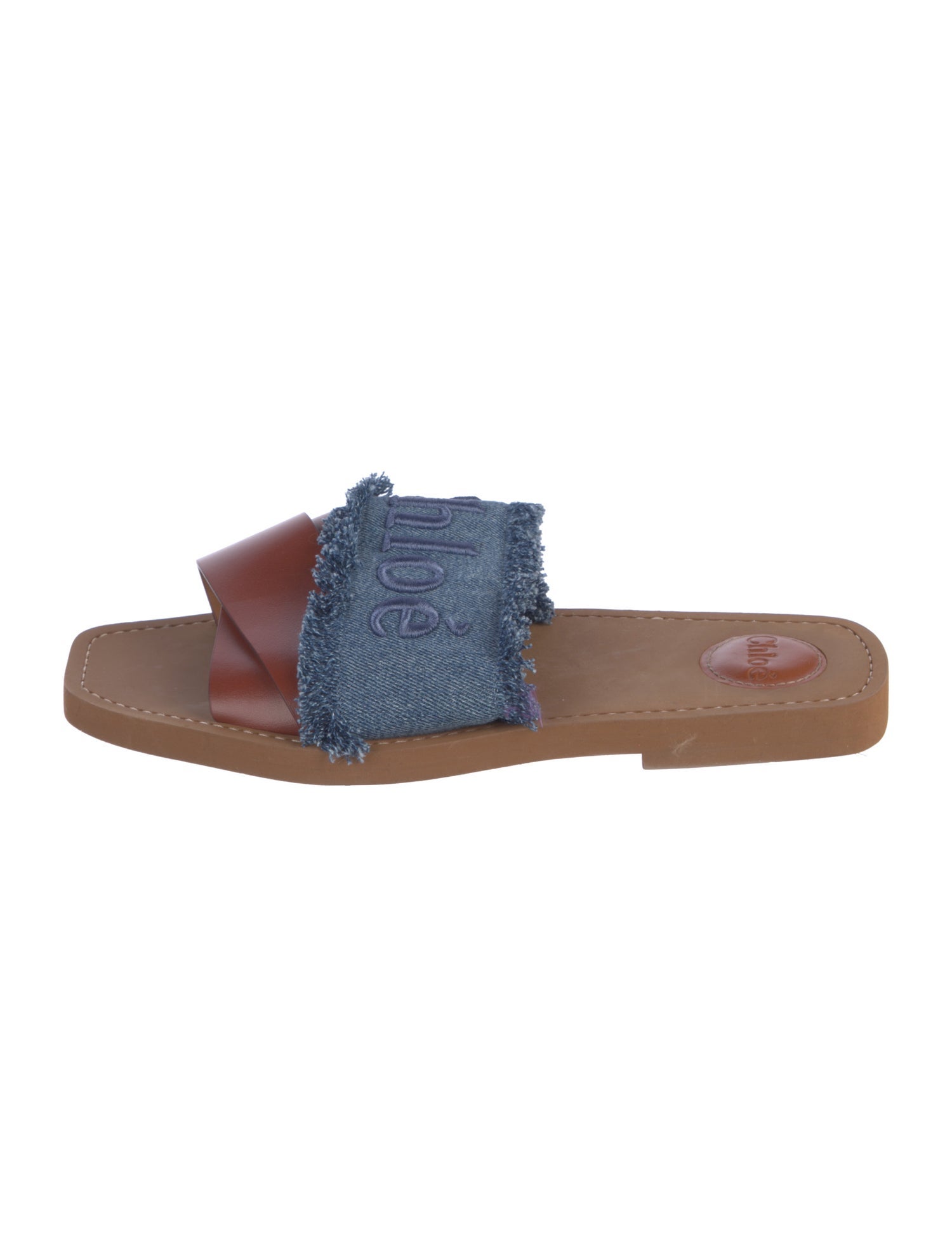 Chloé Denim Embroidered Accent Slides