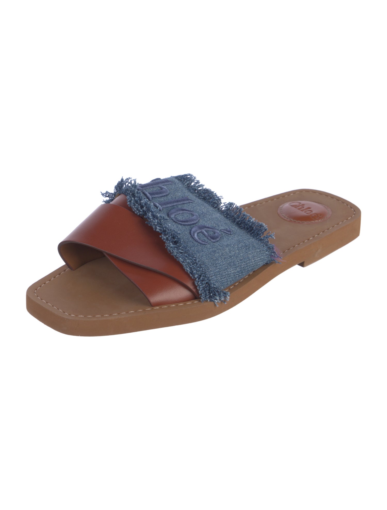 Chloé Denim Embroidered Accent Slides