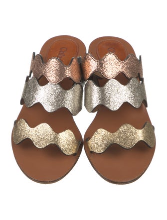 Chloé Leather Colorblock Pattern Slides