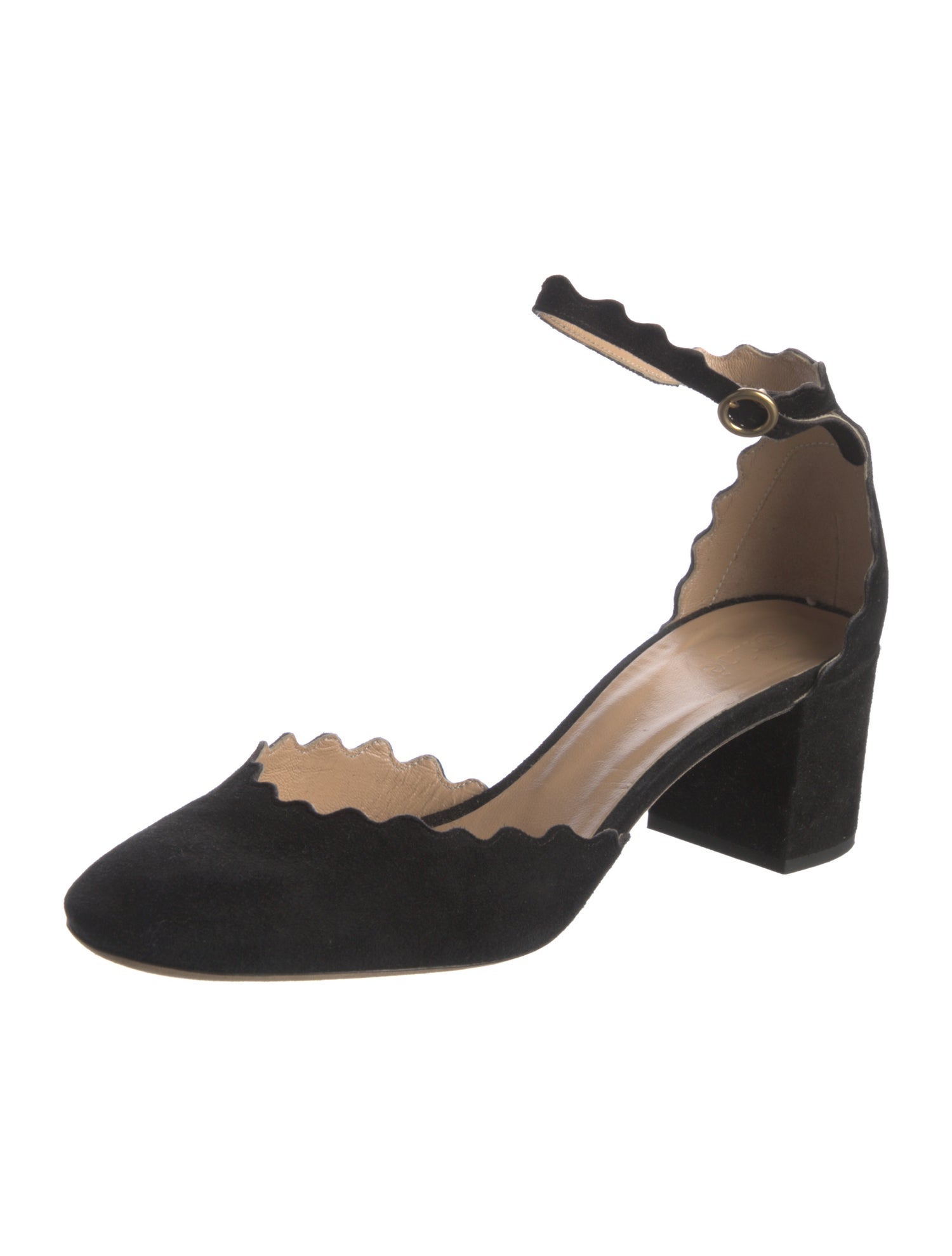 Chloé Suede Scalloped Accent D'Orsay Pumps