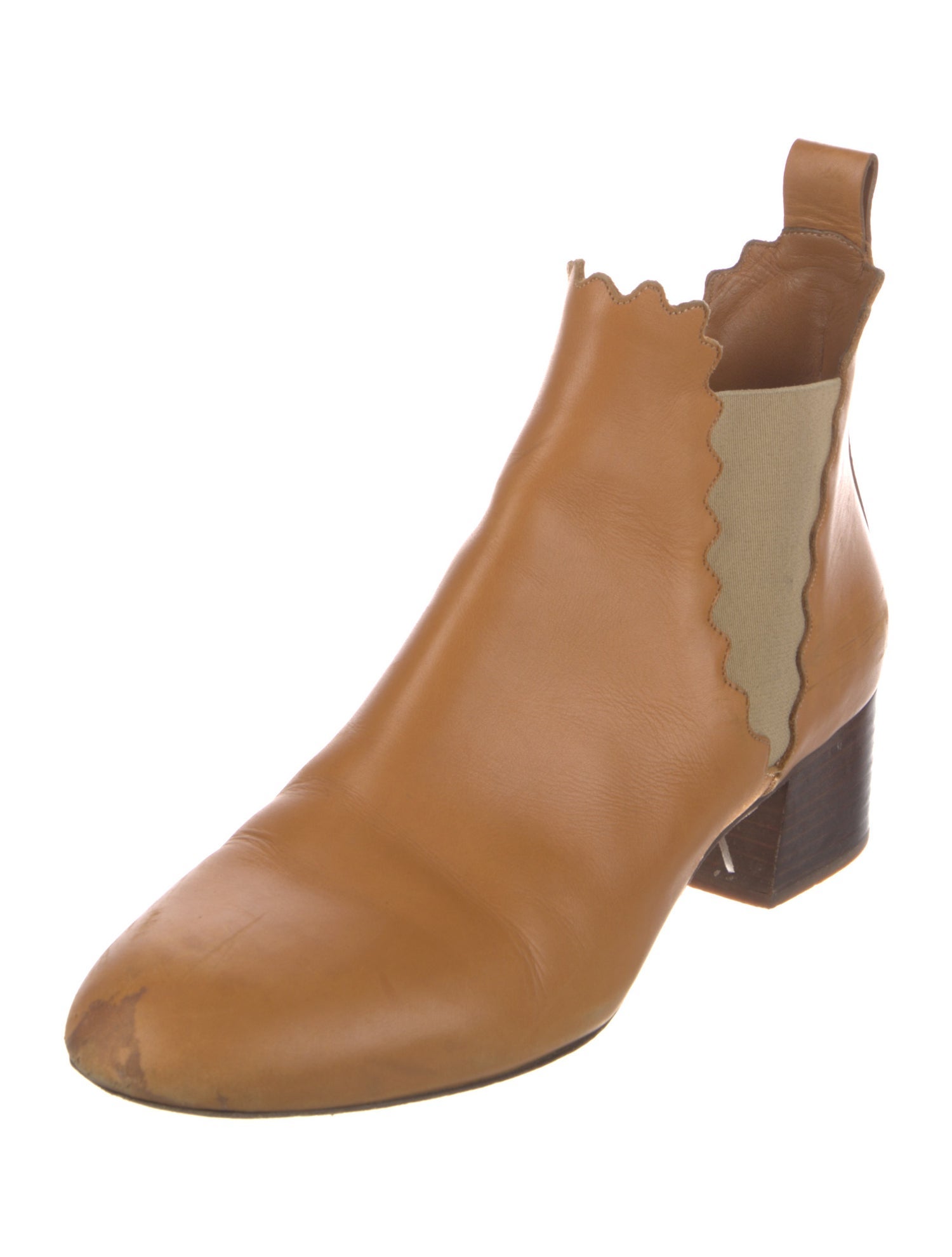 Chloé Leather Scalloped Accent Chelsea Boots