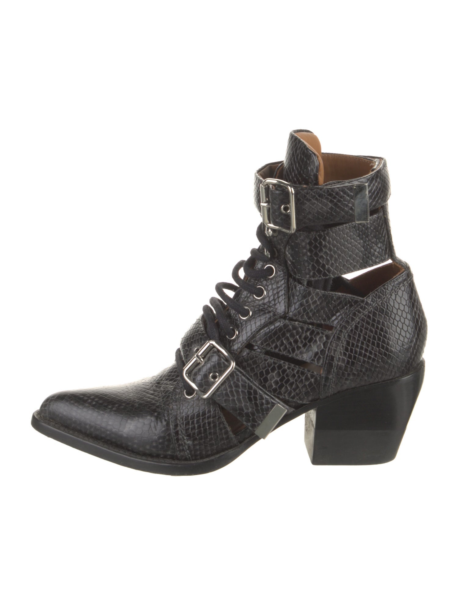 Chloé Embossed Leather Cutout Accent Lace-Up Boots