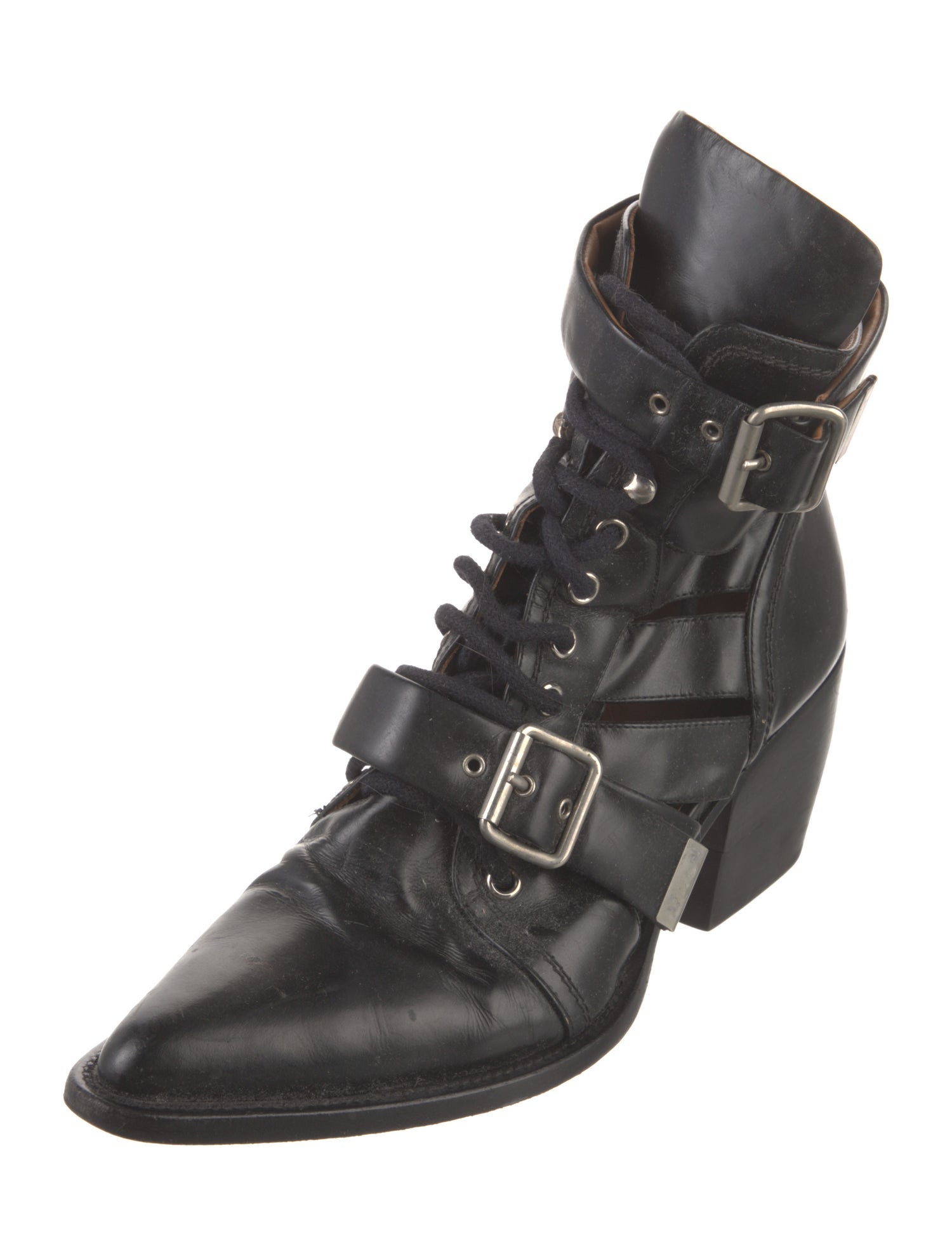 Chloé Leather Cutout Accent Lace-Up Boots