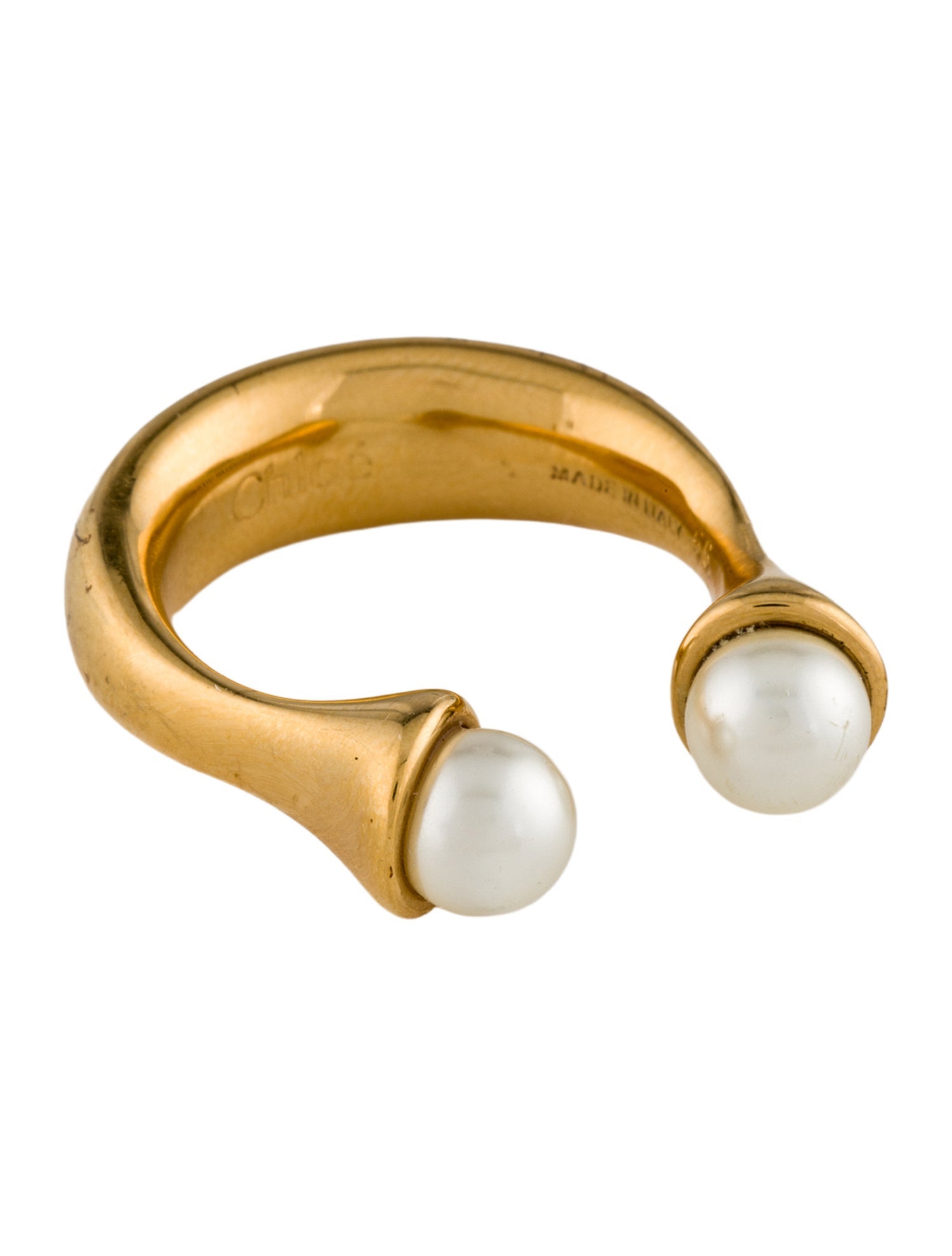 Chloé Faux Pearl Twin Band Ring