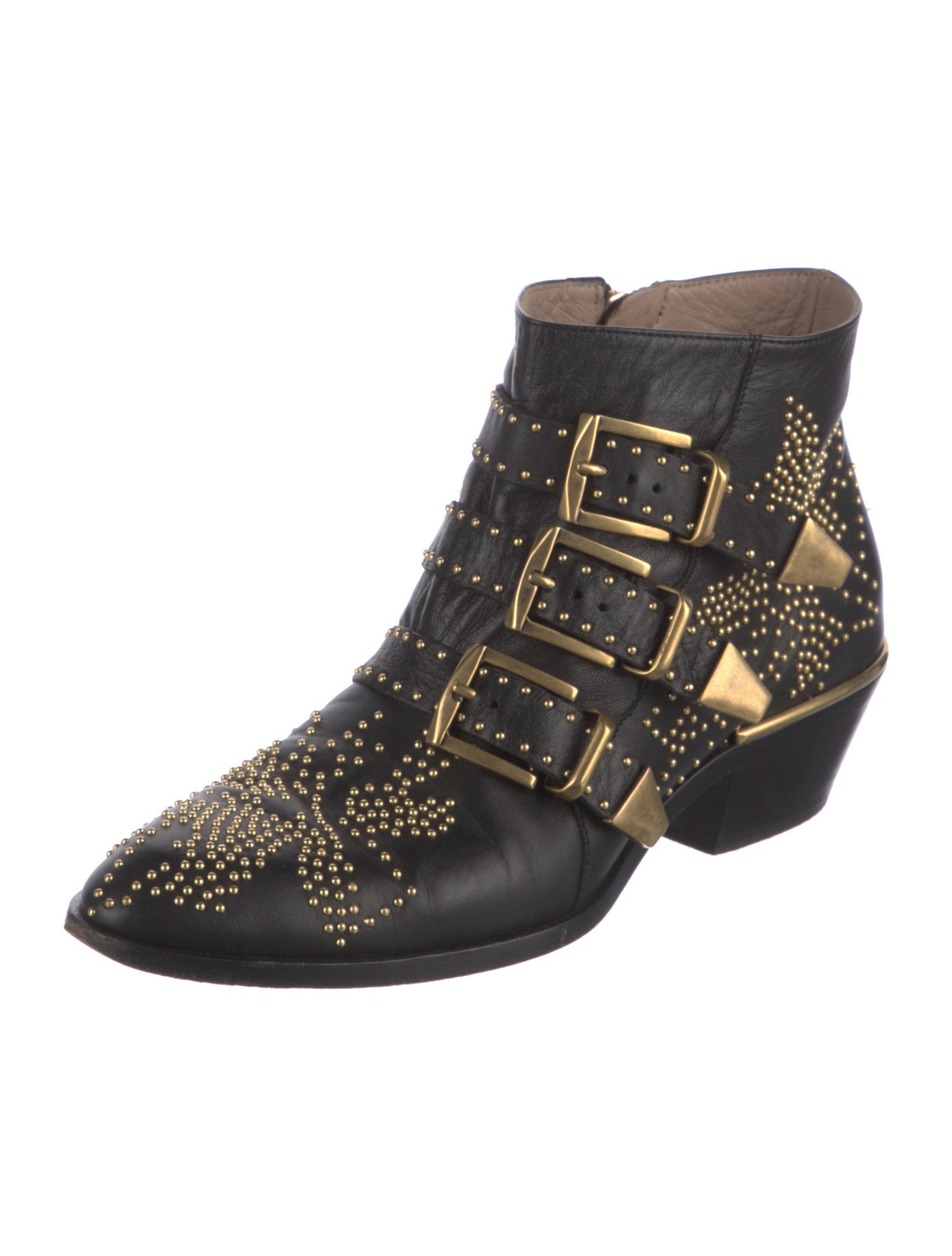 Chloé Leather Studded Accents Western Boots