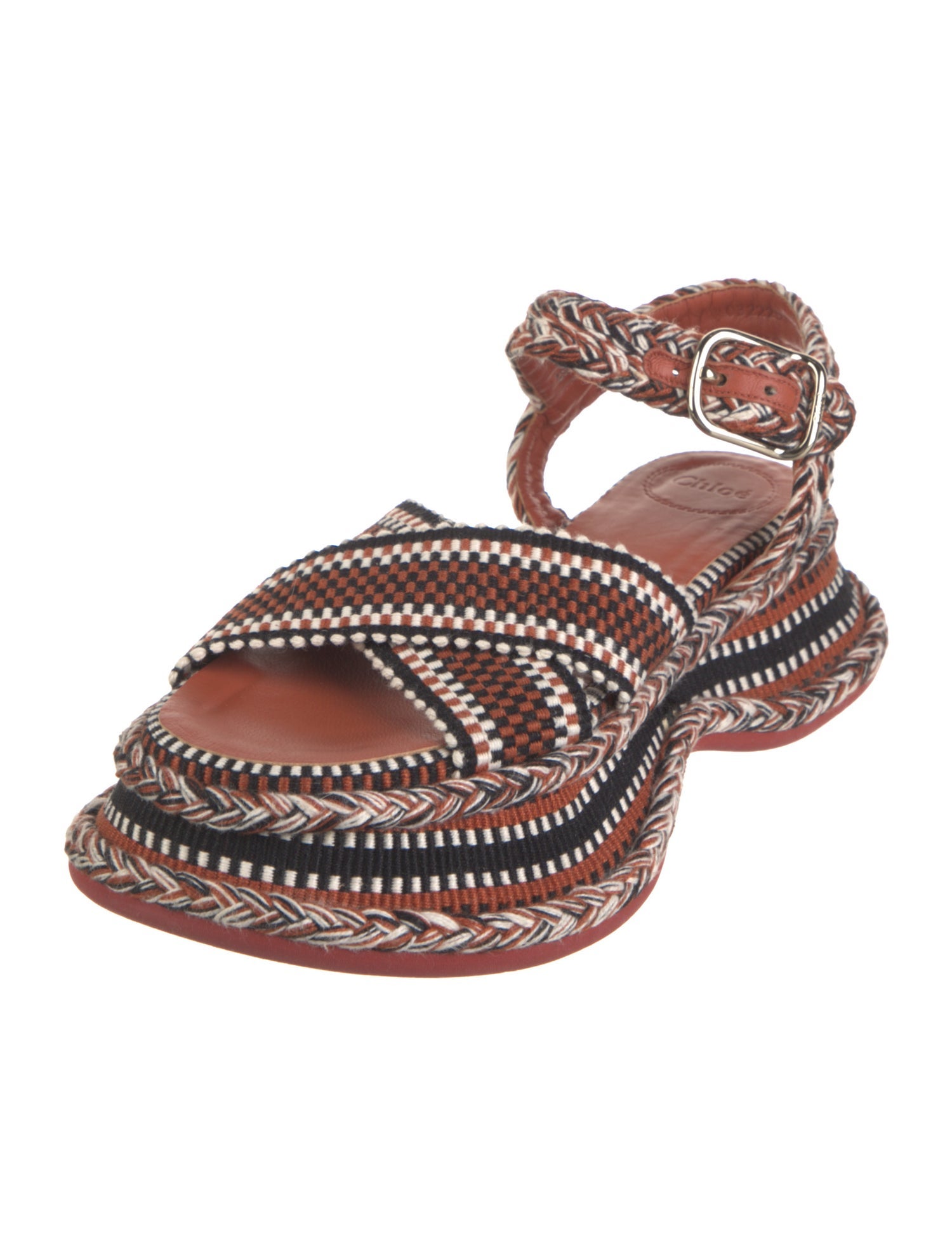 Chloé Colorblock Pattern Braided Accents Slingback Sandals