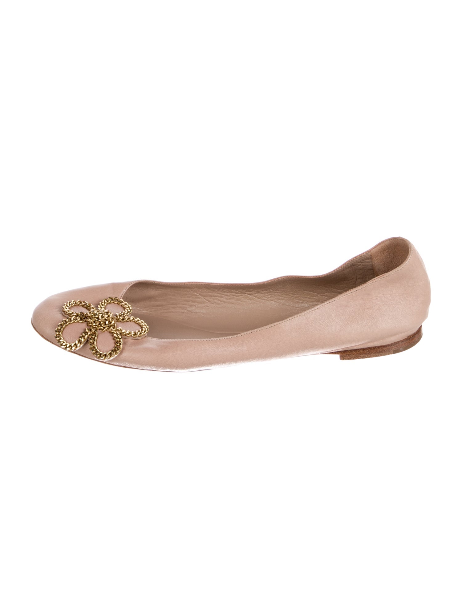 Chloé Leather Chain-Link Accents Ballet Flats