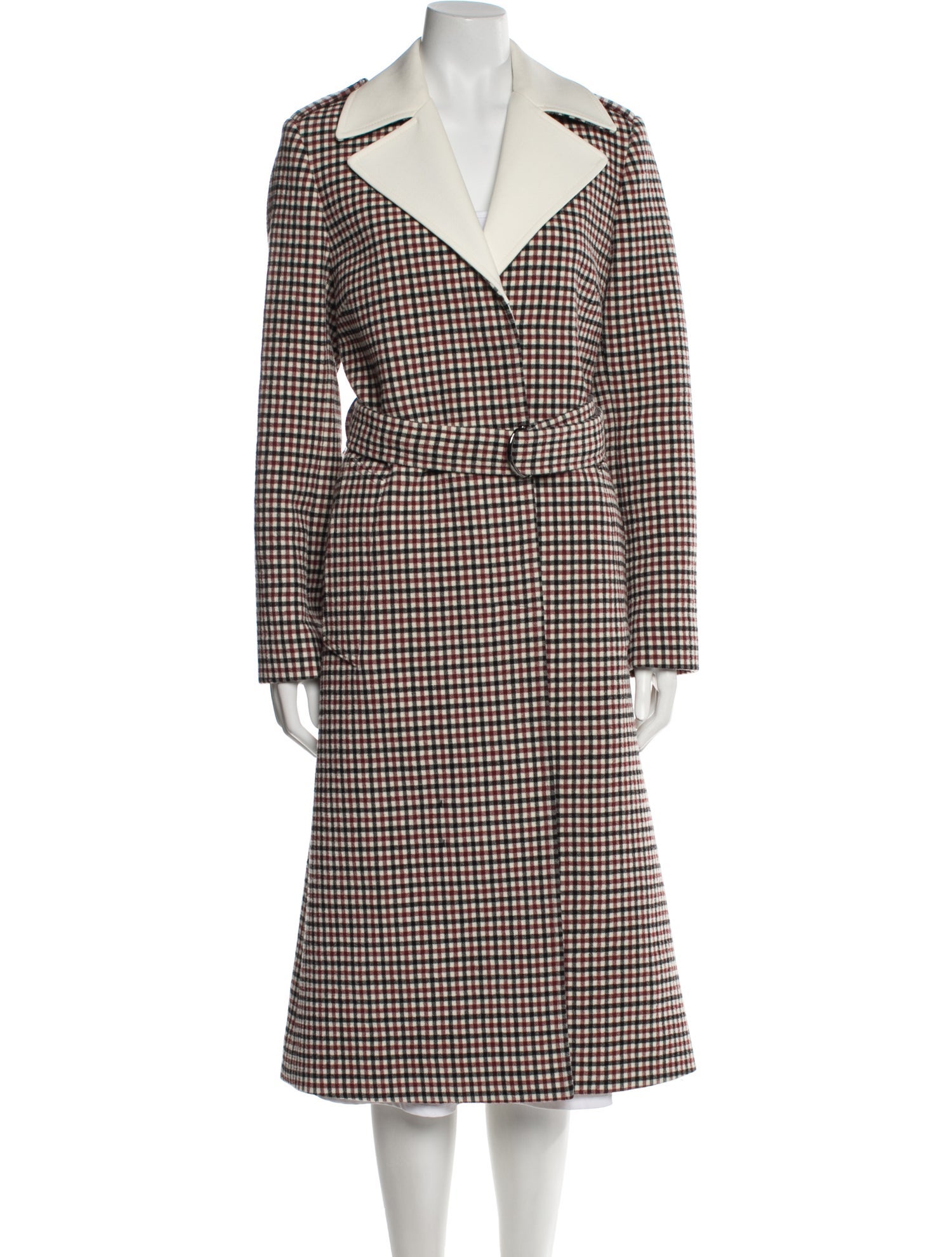 Chloé Virgin Wool Plaid Print Trench Coat