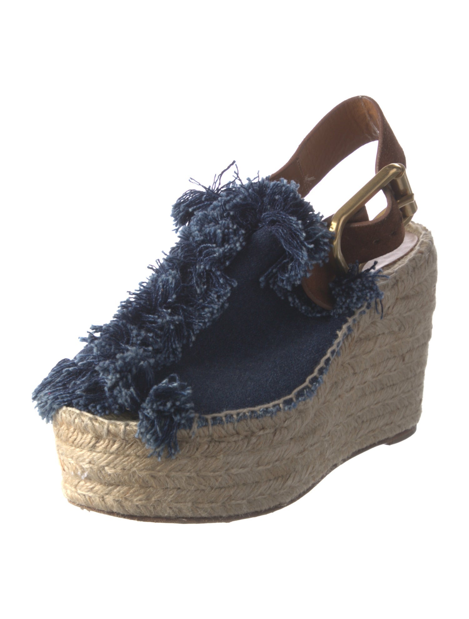 Chloé Denim Raw-Edge Trim Espadrilles