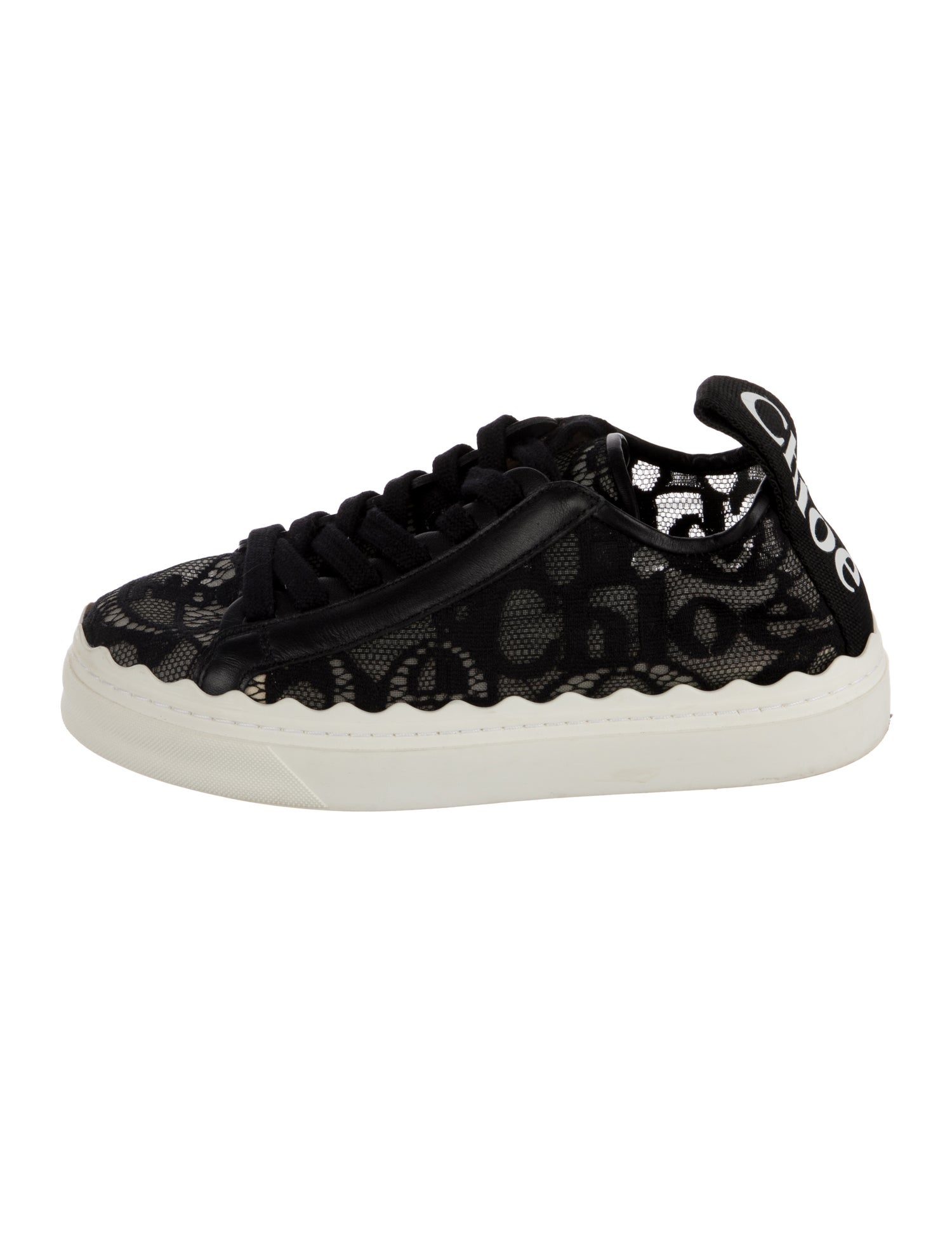 Chloé Lace Leather Trim Embellishment Sneakers