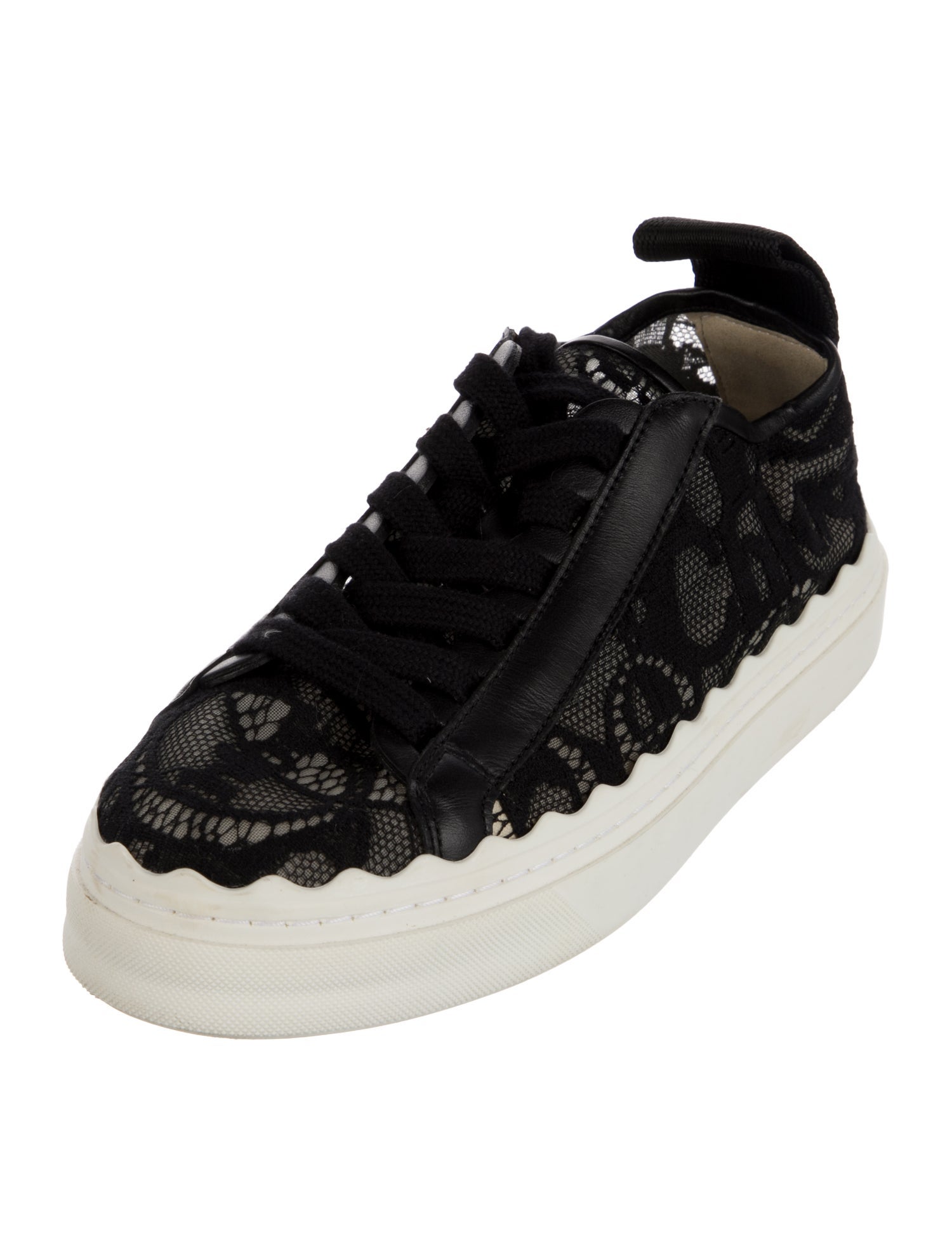 Chloé Lace Leather Trim Embellishment Sneakers