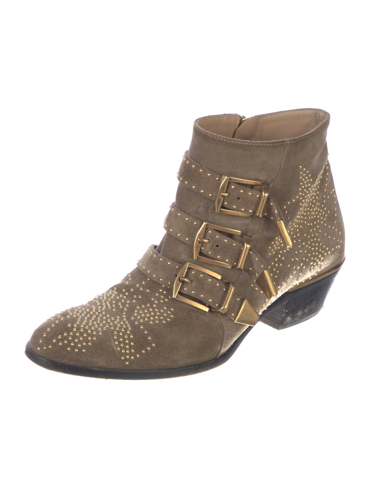 Chloé Suede Studded Accents Western Boots