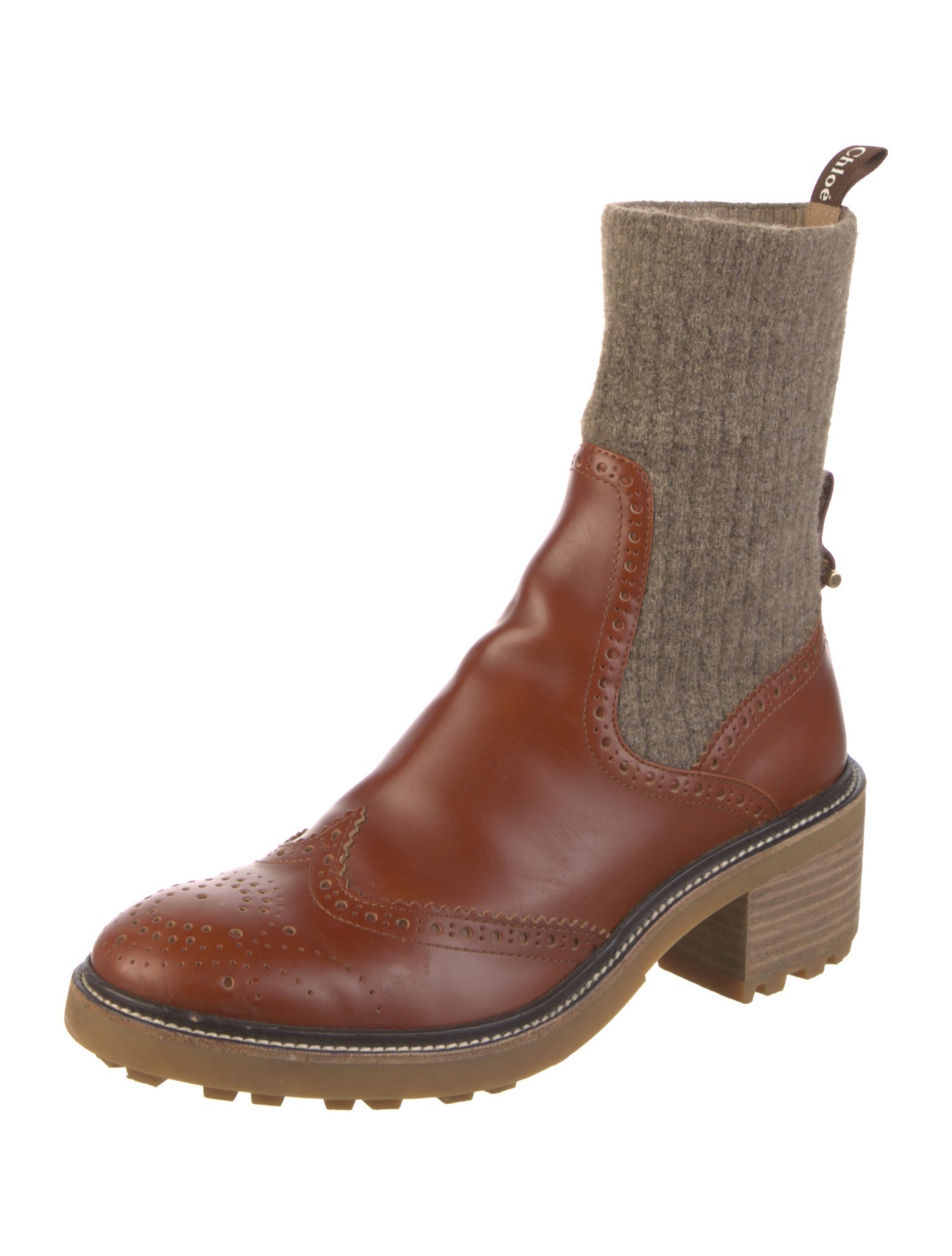 Chloé Leather Colorblock Pattern Combat Boots