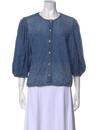 Chloé Crew Neck Three-Quarter Sleeve Button-Up Top