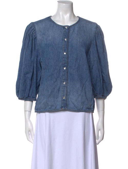 Chloé Crew Neck Three-Quarter Sleeve Button-Up Top