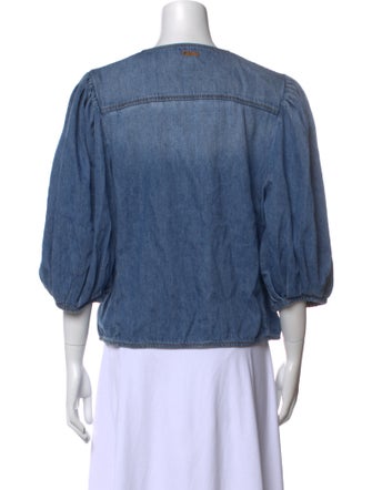 Chloé Crew Neck Three-Quarter Sleeve Button-Up Top
