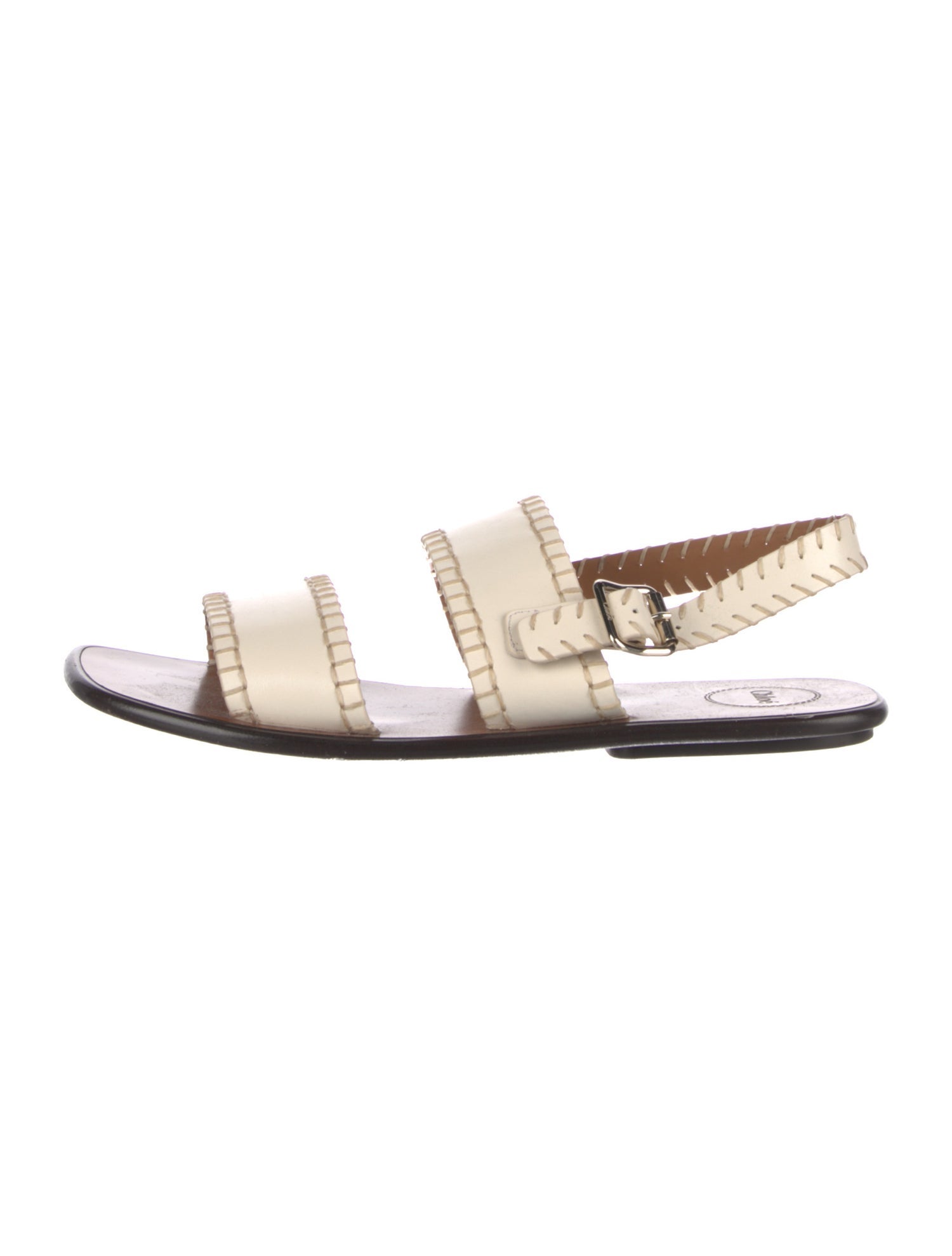 Chloé Leather Embroidered Accent Slingback Sandals