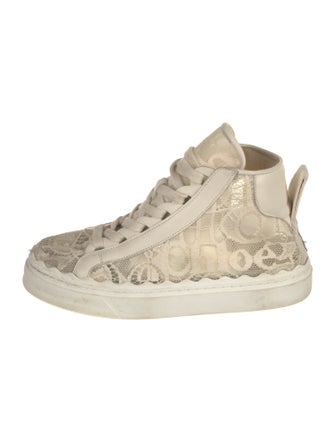 Chloé Lace Leather Trim Embellishment Sneakers