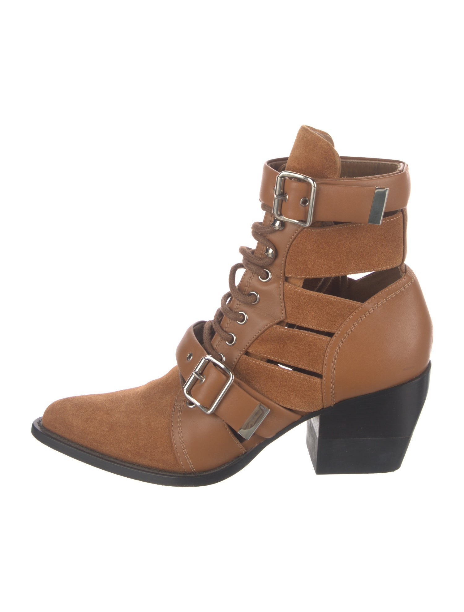 Chloé Leather Colorblock Pattern Lace-Up Boots