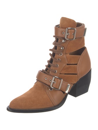 Chloé Leather Colorblock Pattern Lace-Up Boots