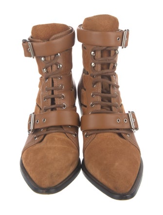 Chloé Leather Colorblock Pattern Lace-Up Boots