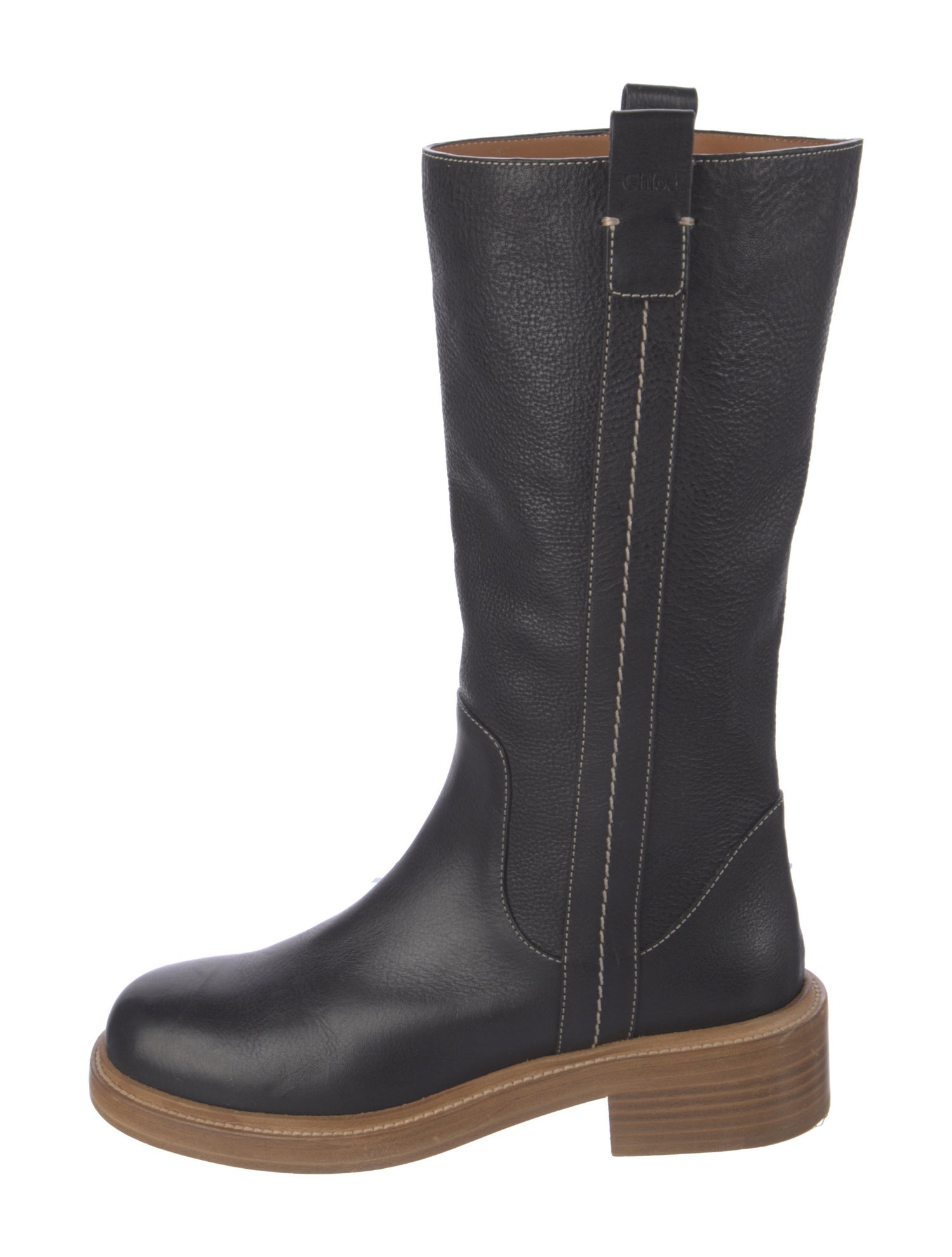 Chloé Leather Colorblock Pattern Riding Boots