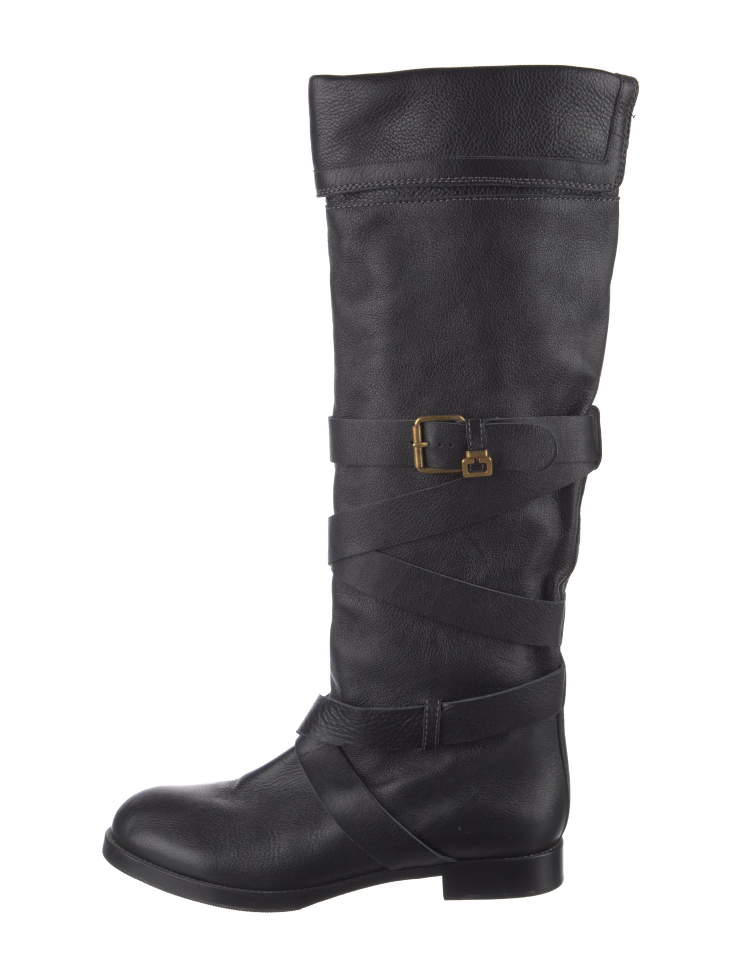 Chloé Leather Pleated Accents Riding Boots