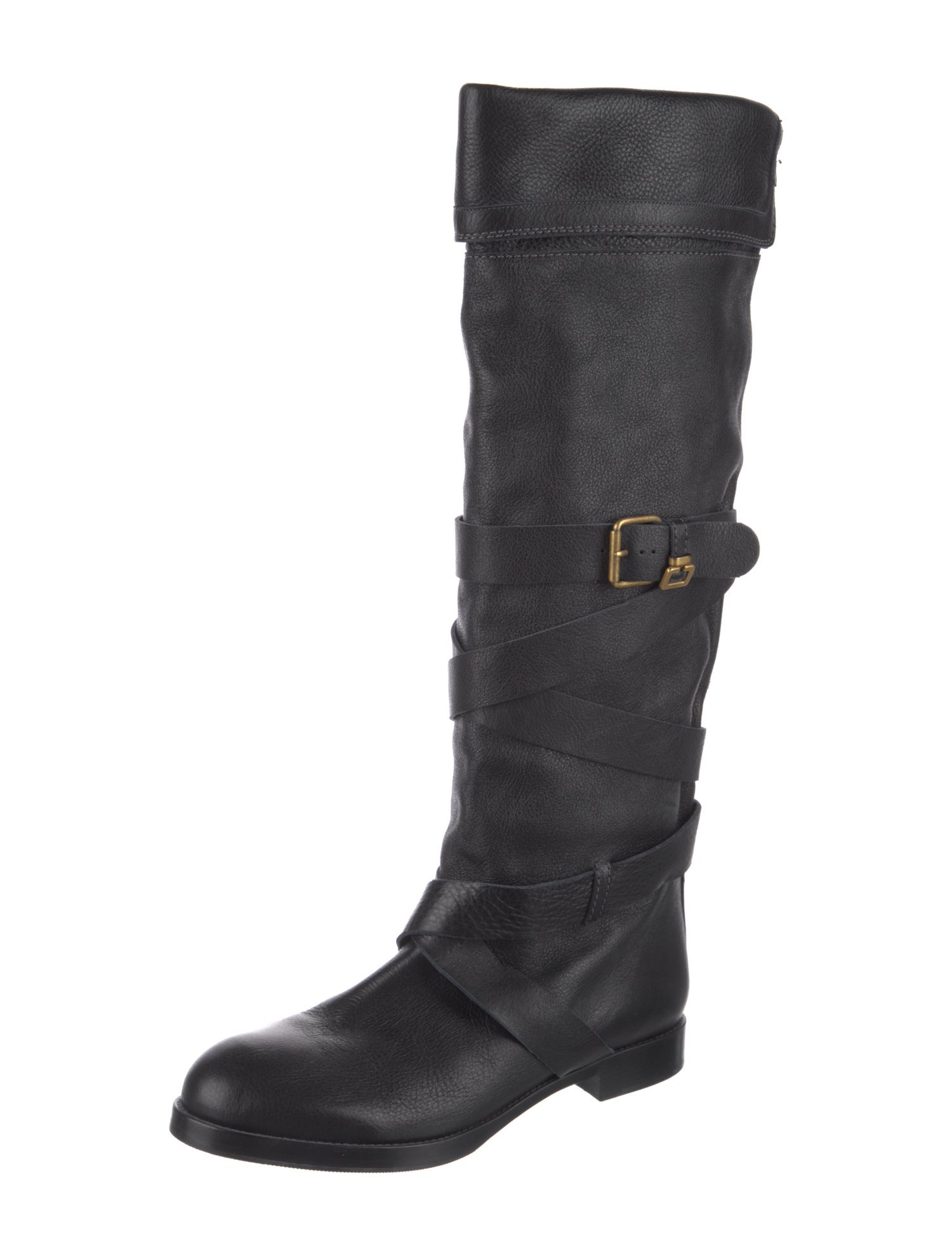 Chloé Leather Pleated Accents Riding Boots