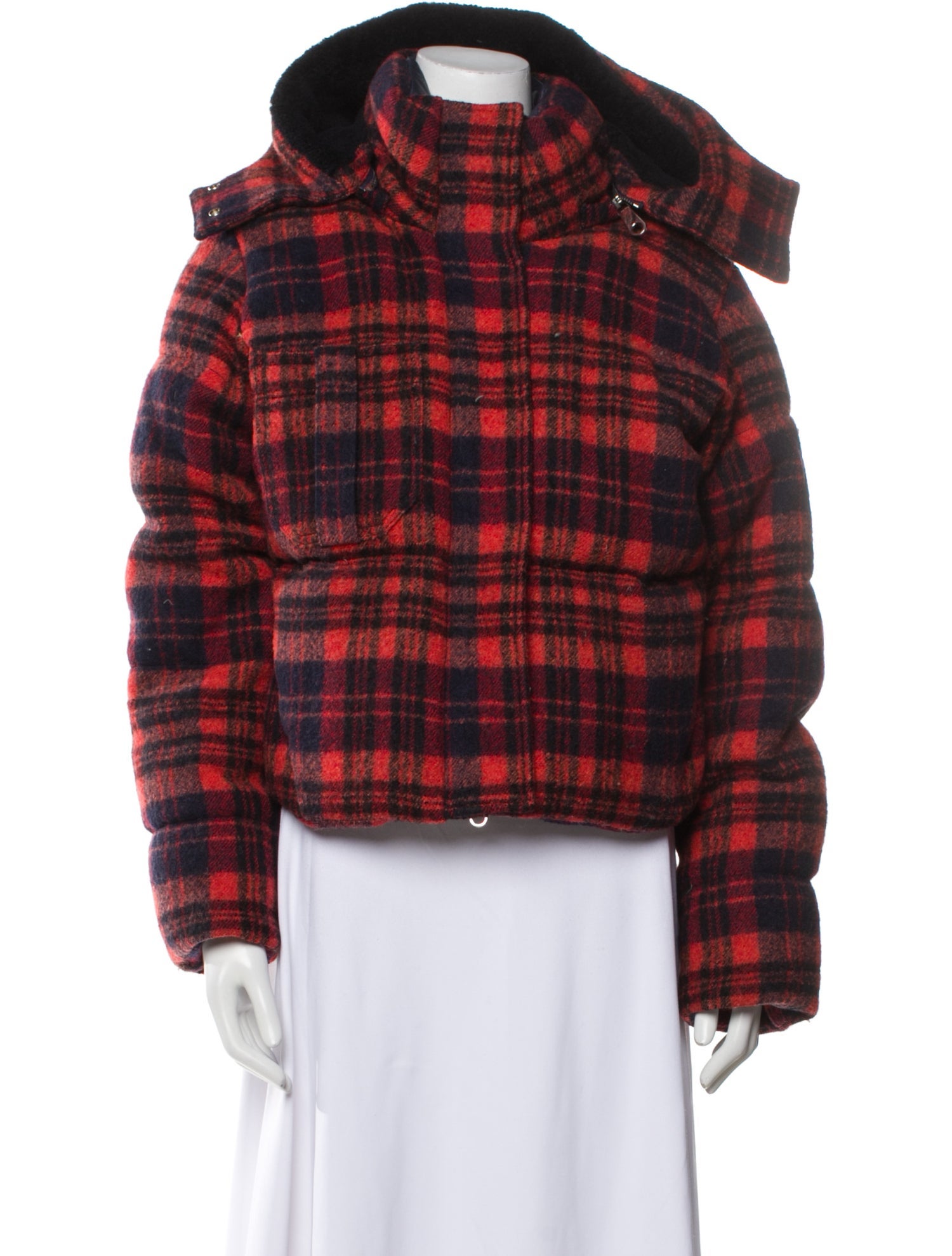 Chloé Virgin Wool Plaid Print Faux Fur Jacket