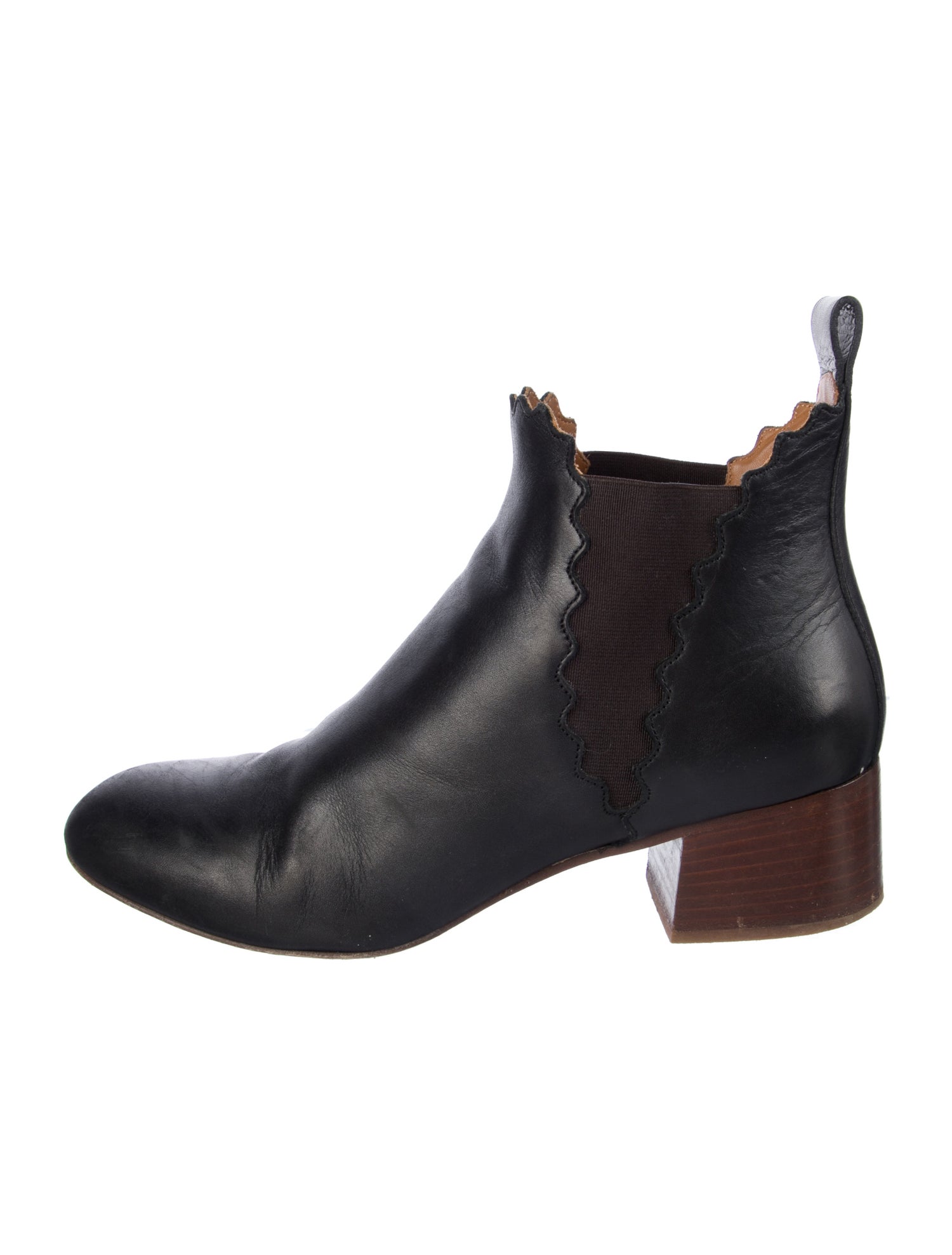 Chloé Leather Scalloped Accent Chelsea Boots