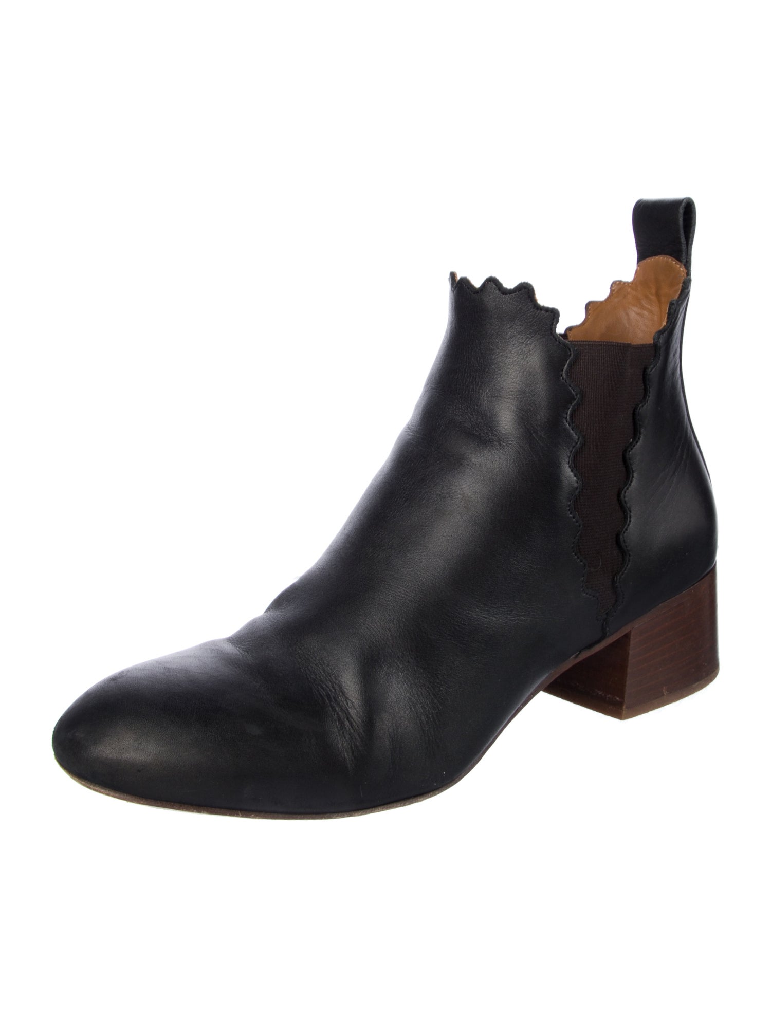 Chloé Leather Scalloped Accent Chelsea Boots