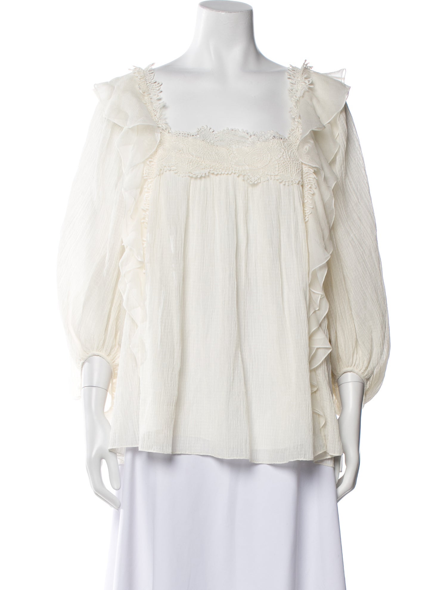 Chloé Square Neckline Three-Quarter Sleeve Blouse