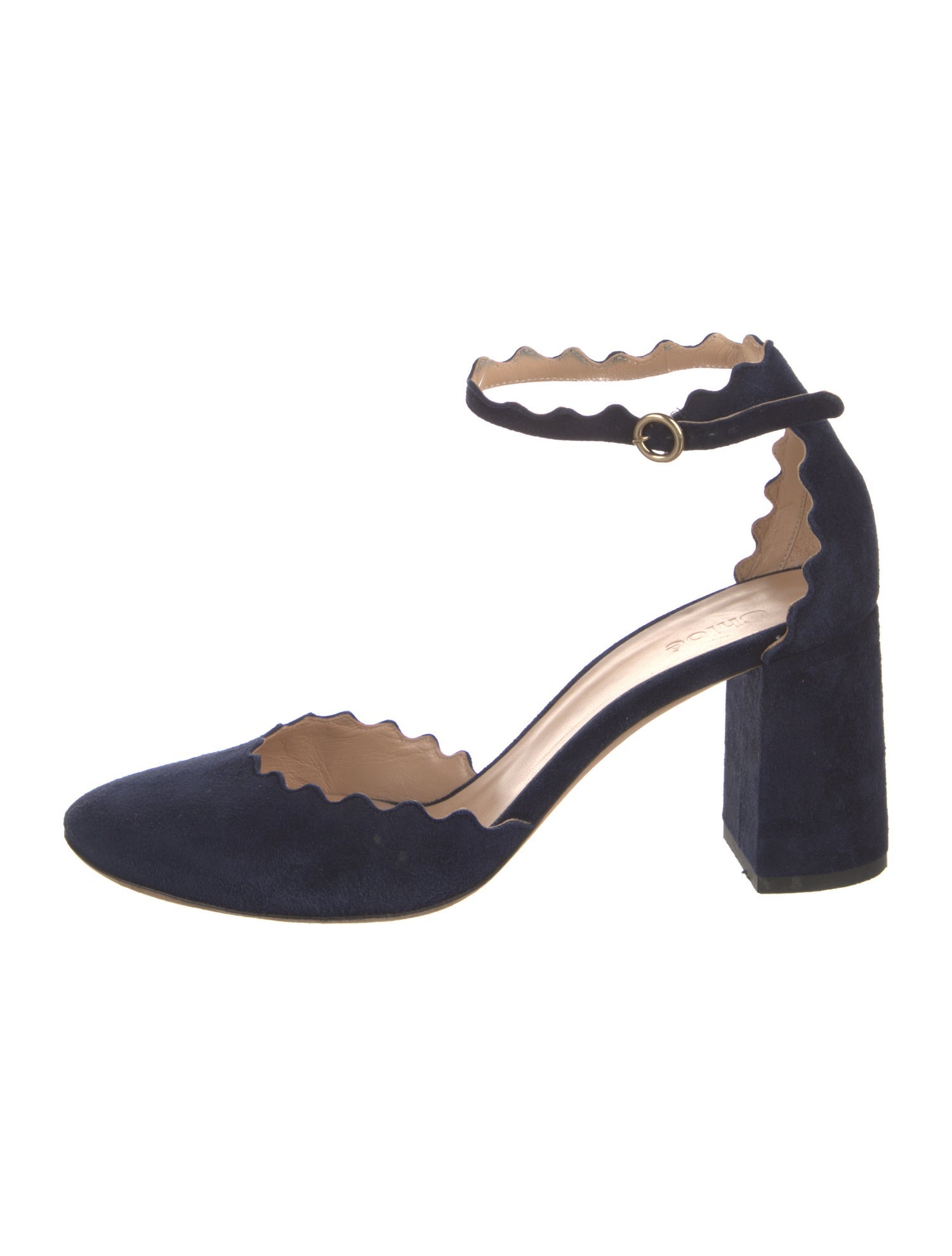 Chloé Suede Scalloped Accent D'Orsay Pumps