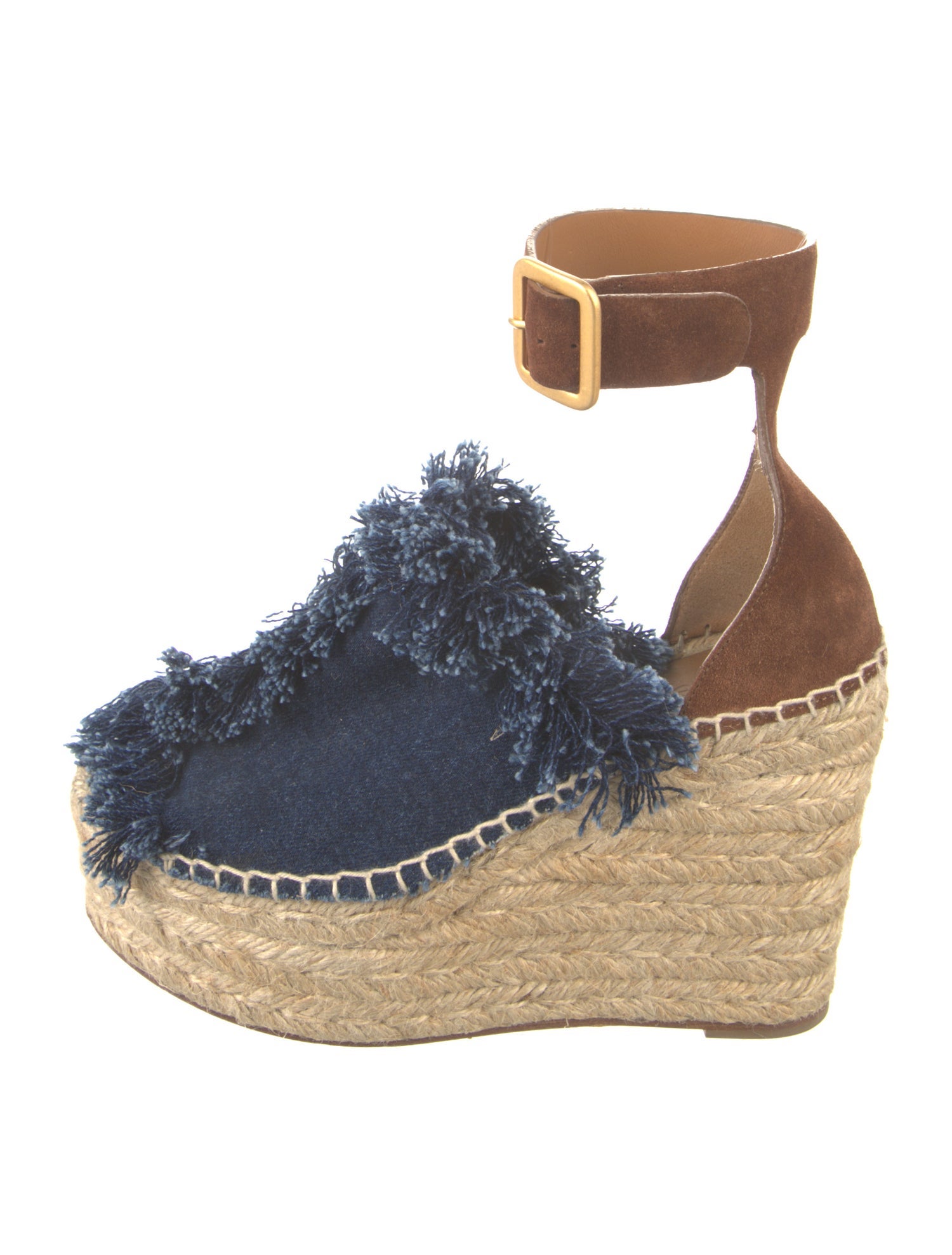 Chloé Denim Whipstitch Trim Espadrilles