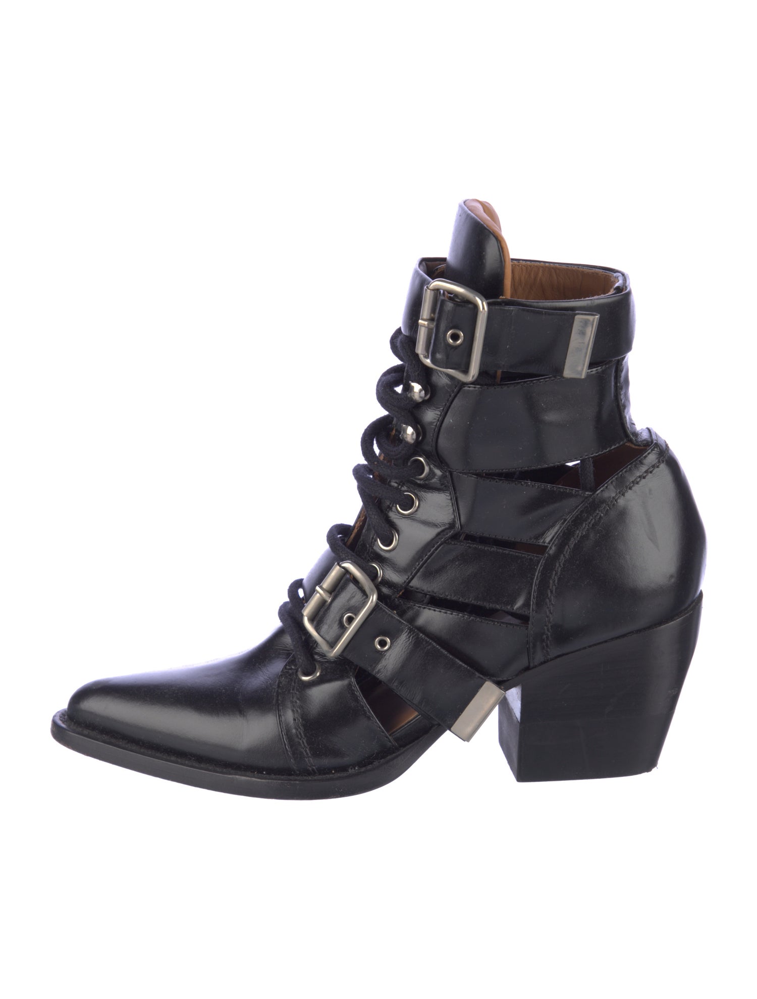 Chloé Leather Cutout Accent Lace-Up Boots