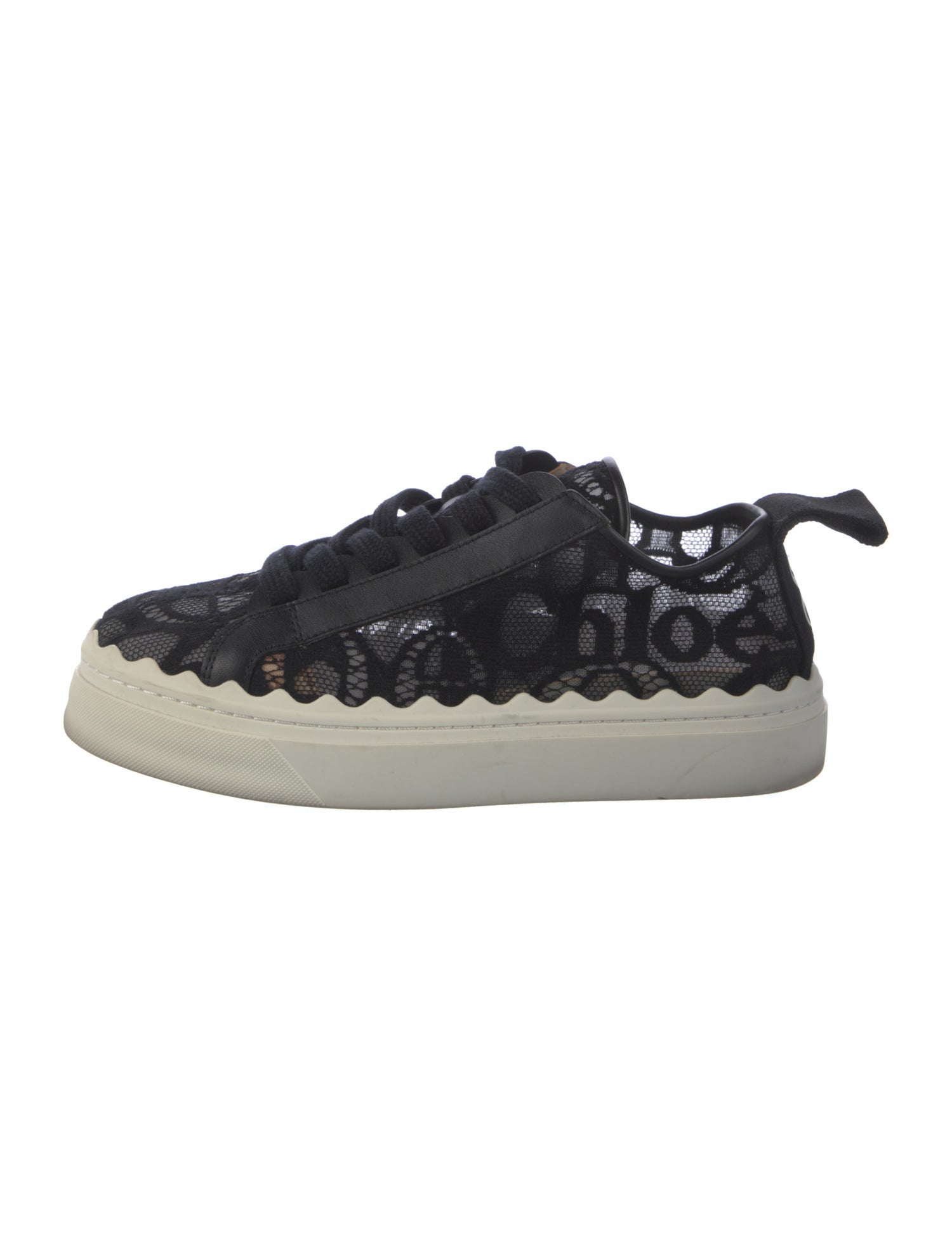 Chloé Lace Leather Trim Embellishment Sneakers