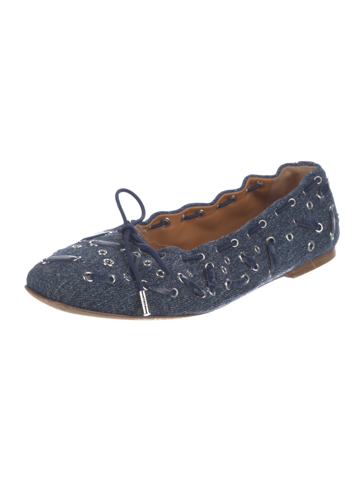 Chloé Denim Eyelet Trim Ballet Flats