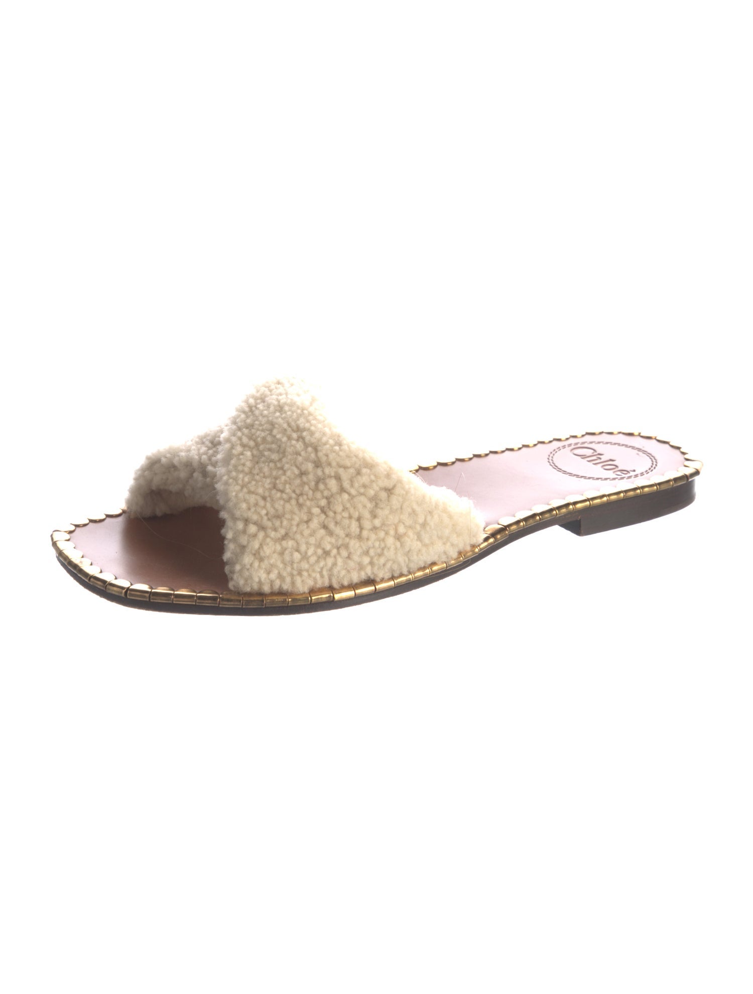 Chloé Shearling Colorblock Pattern Slides