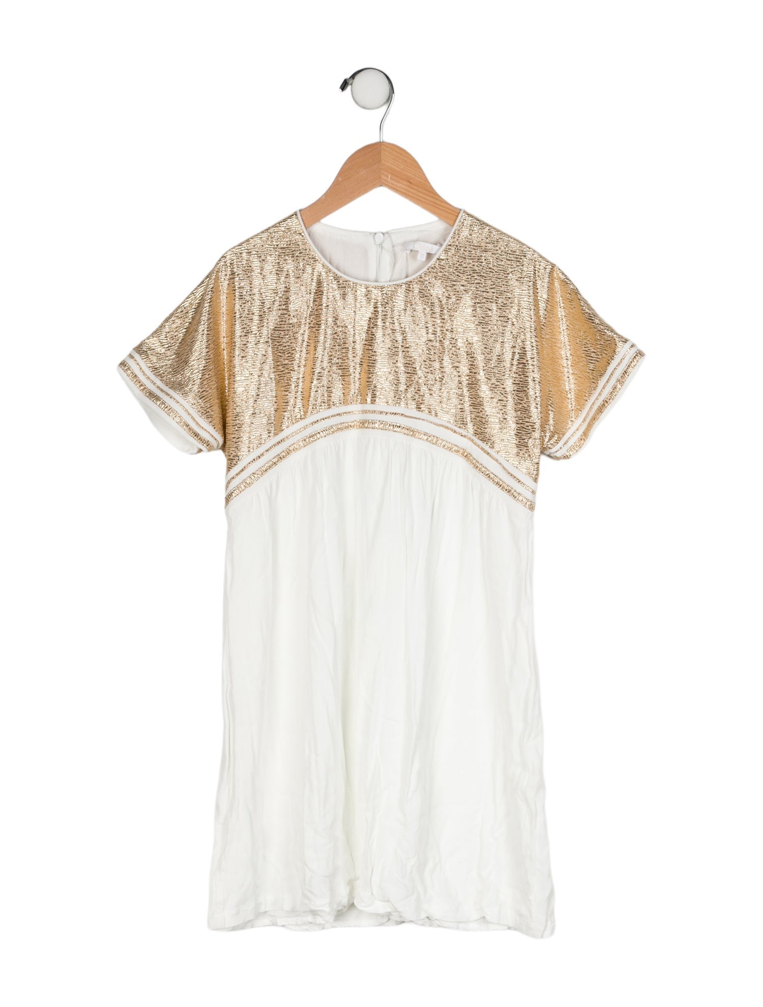 Chloé Girls' Metallic Patterned Short Sleeve Dress