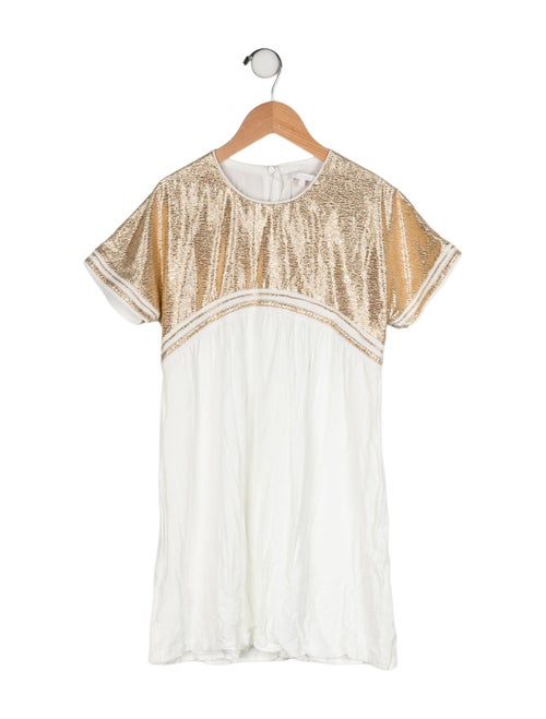 Chloé Girls' Metallic Patterned Short Sleeve Dress