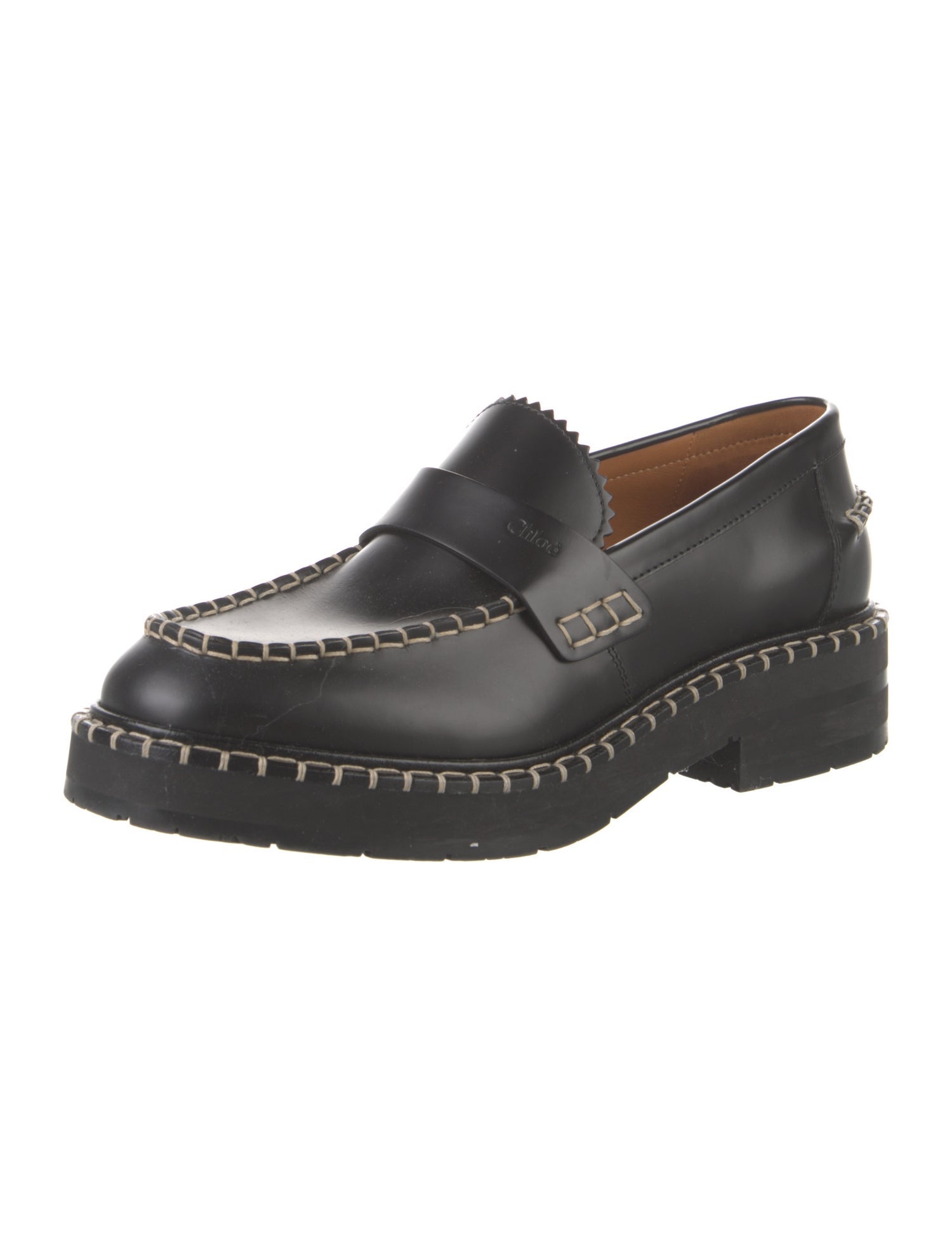 Chloé Leather Whipstitch Trim Loafers